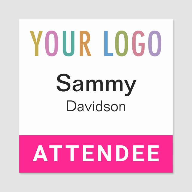 Hot Pink 2x2 Attendee Badge Event Logo Square Pin (Front)