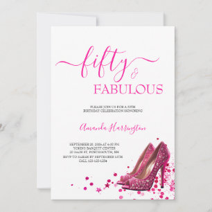 Hot Pink 50 and Fabulous 50th Birthday Invitation