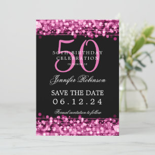 Hot Pink 50th Birthday Save the Date w/ Details Invitation
