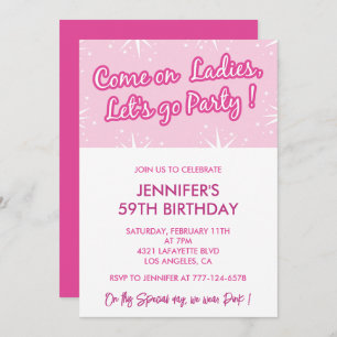 Hot pink 59th birthday invitations for her girly