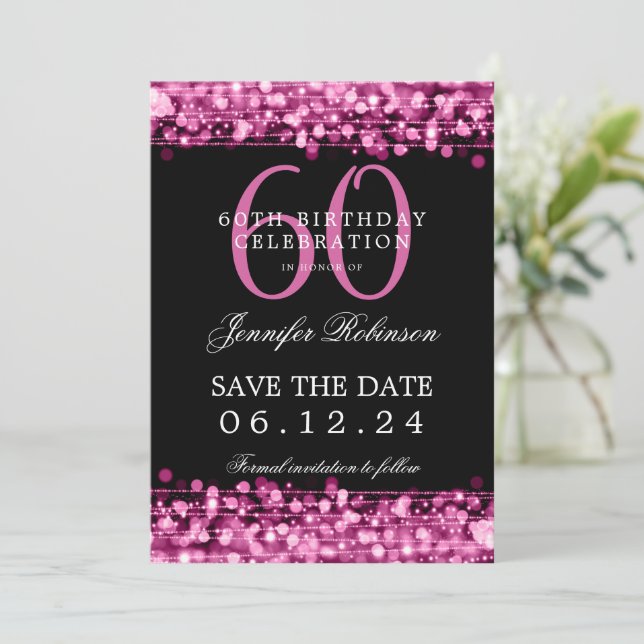 Hot Pink 60th Birthday Party Save the Date  Invitation (Standing Front)