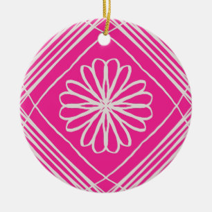 Hot Pink Abstract Flower Christmas Tree Ceramic Ornament