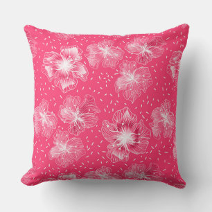 Hot pink abstract flowers retro throw pillow