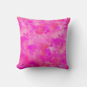 Hot pink abstract water colour strokes painting throw pillow