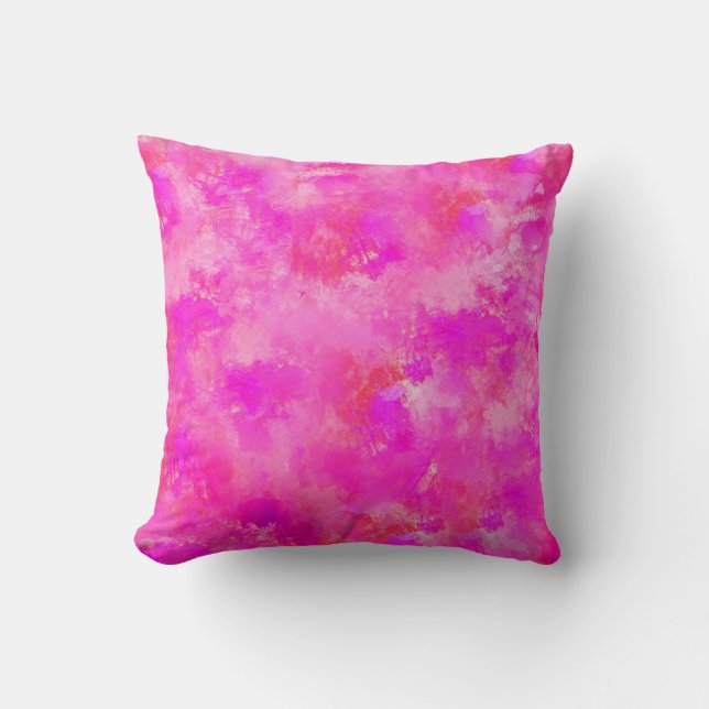 Hot pink abstract water colour strokes painting throw pillow (Front)