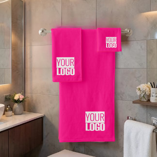  Hot Pink - add logo  Bath Towel Set