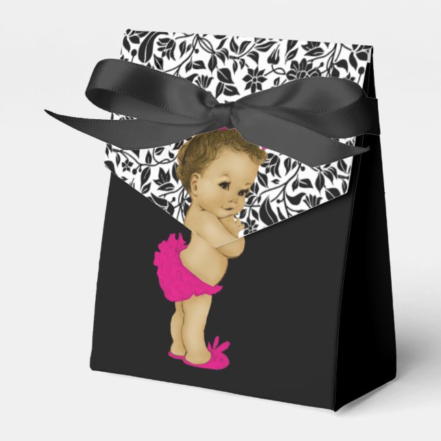 Hot Pink African American Baby Girl Favor Box (Front Side)