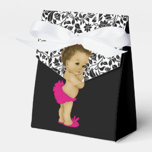 Hot Pink African American Baby Girl Shower Favor Box
