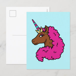 Hot Pink Afro Unicorn Postcard