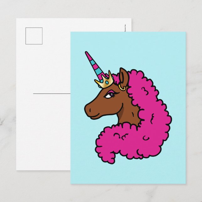 Hot Pink Afro Unicorn Postcard (Front/Back)