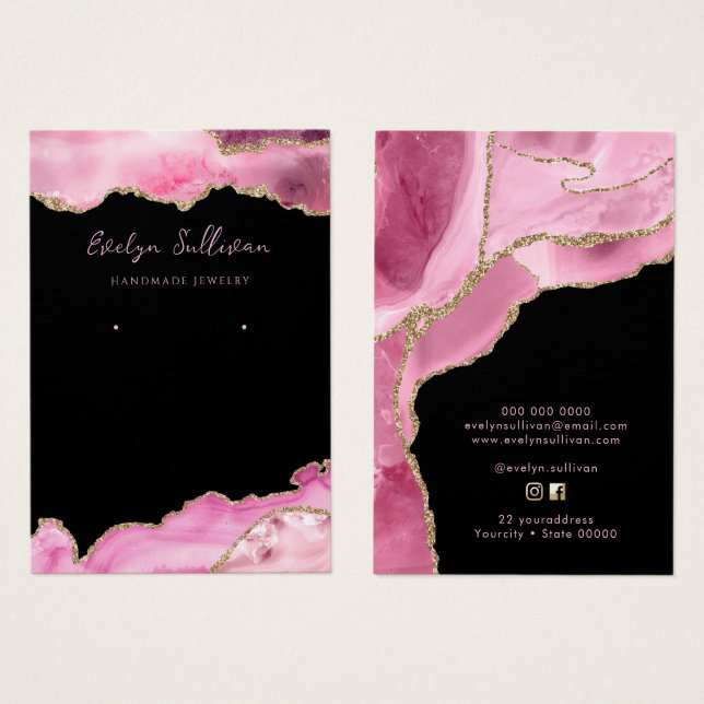 Hot pink agate jewellery display card (Front & Back)