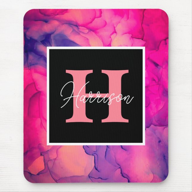 Hot Pink Alcohol Ink Monogram For her  Mouse Pad (Front)