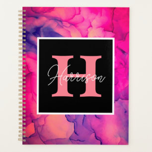 Hot Pink Alcohol Ink Monogram Planner for Her