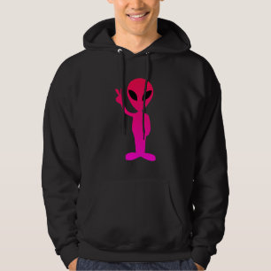 Hot Pink Alien on Black Hooded Sweatshirt