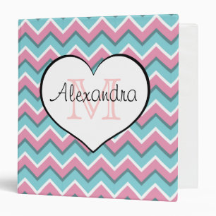 hot pink and aqua blue zigzag pattern monogram 1'5 binder