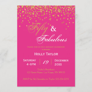 Hot Pink and Black 50th birthday invitation
