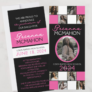 Hot Pink and Black 9 Photo Graduation Announcement