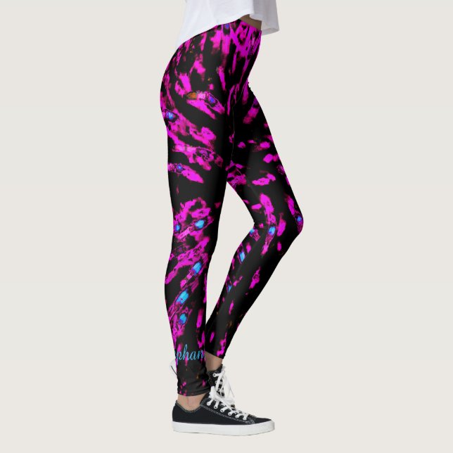 Hot Pink and Black Abstract, Personalized Name Leggings (Right)