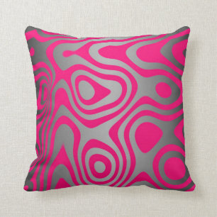 Hot Pink and Black Abstract Swirls Throw Pillow