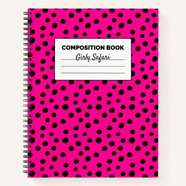 Hot Pink and Black Cheetah Spots Composition Notebook (Front)