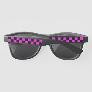 Hot Pink and Black Chequerboard Pattern Sunglasses
