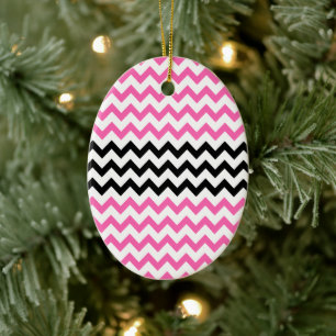 Hot Pink and Black Chevron by Shirley Taylor Ceramic Ornament