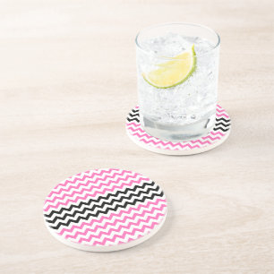 Hot Pink and Black Chevron by Shirley Taylor Coaster