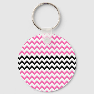 Hot Pink And Black Chevron by Shirley Taylor Keychain