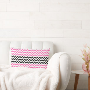 Hot Pink and Black Chevron by Shirley Taylor Lumbar Pillow