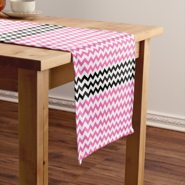 Hot Pink and Black Chevron by Shirley Taylor Short Table Runner (In Situ)