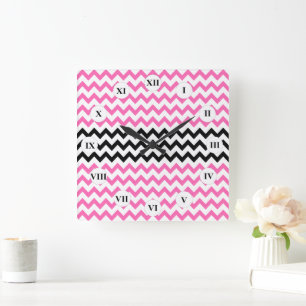 Hot Pink and Black Chevron by Shirley Taylor Square Wall Clock