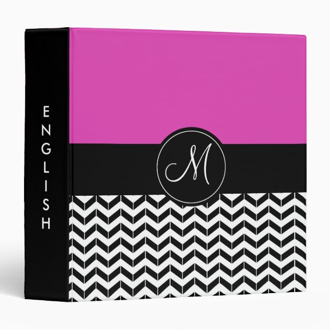 Hot Pink and Black Chevron Custom School Subject Binder (Front/Spine)
