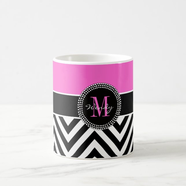 Hot Pink and Black Chevron Monogram Coffee Mug (Center)