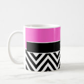 Hot Pink and Black Chevron Monogram Coffee Mug (Left)