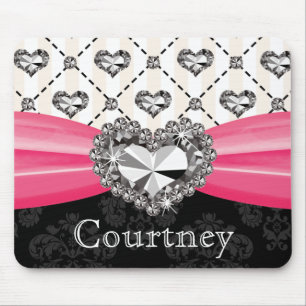 Hot Pink and Black Damask Diamond Mouse Pad Rhines