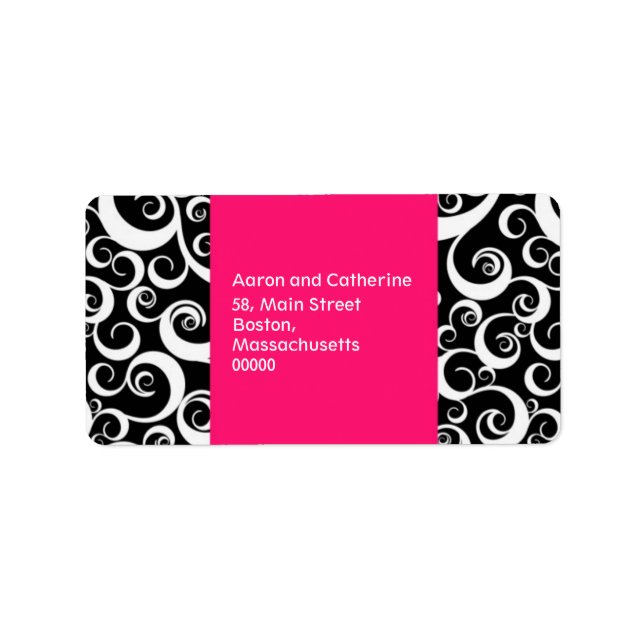 Hot  Pink and Black Damask Swirls Address Labels (Front)