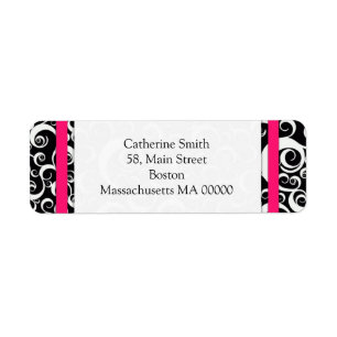 Hot Pink and Black Damask Swirls Address Labels