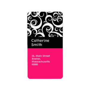 Hot Pink and Black Damask Swirls Address Labels