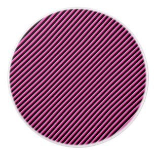 Hot Pink and Black Diagonal Striped Ceramic Knob