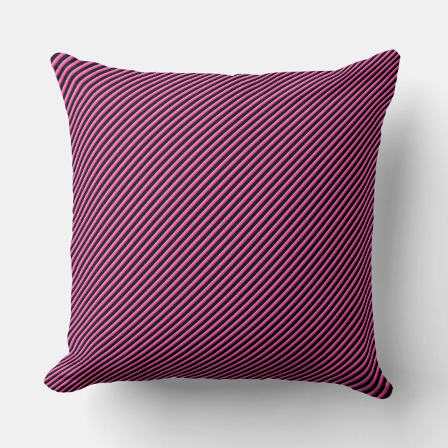 Hot Pink and Black Diagonal Striped Throw Pillow (Front)