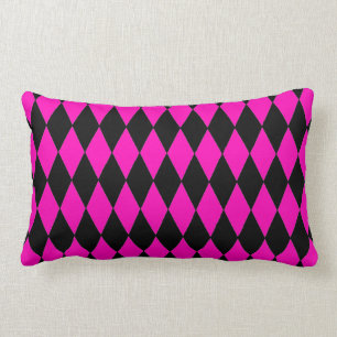 Hot Pink and Black Diamond Harlequin Pattern Lumbar Pillow