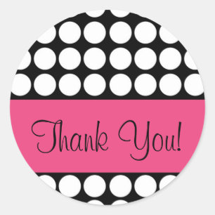 hot pink and black dot thank you script classic round sticker