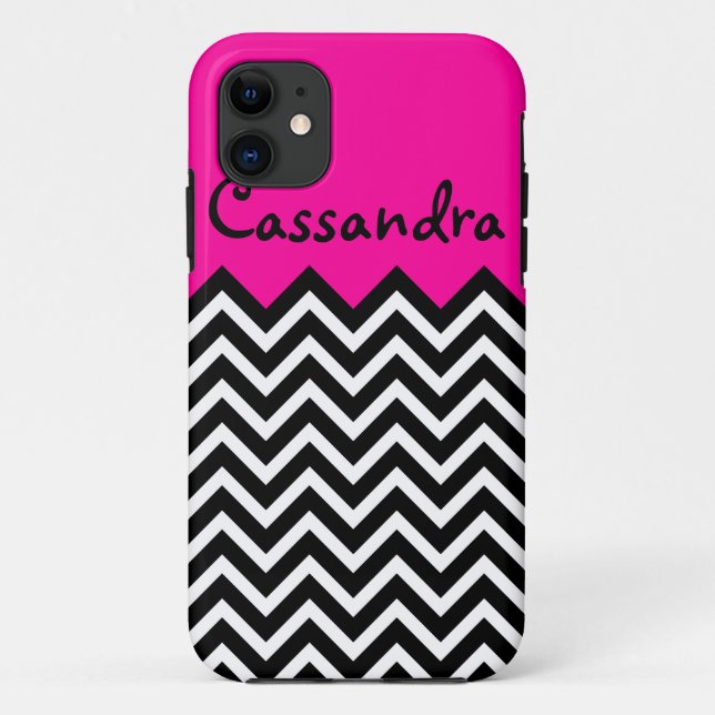 Hot Pink and Black Elegant Chevron Retro Case-Mate iPhone Case (Back)