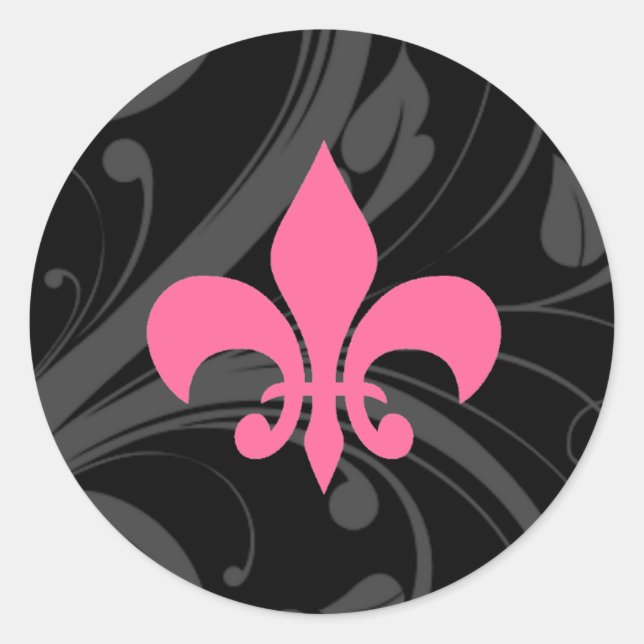 Hot Pink and Black Fleur De Lis Stickers (Front)