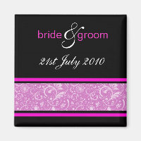 Hot Pink and Black Floral Damask Save The Date 