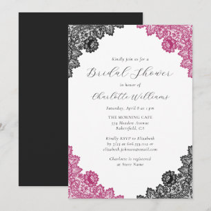 Hot Pink and Black Floral Lace Bridal Shower Invitation