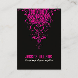 Hot Pink And Black Floral Lace Ornament Business Card