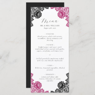 Hot Pink and Black Floral Lace Wedding Menu