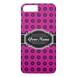 Hot Pink and Black Floral Tile Personalized iPhone 8 Plus/7 Plus Case