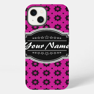 Hot Pink and Black Floral Tile Personalized iPhone 13 Case